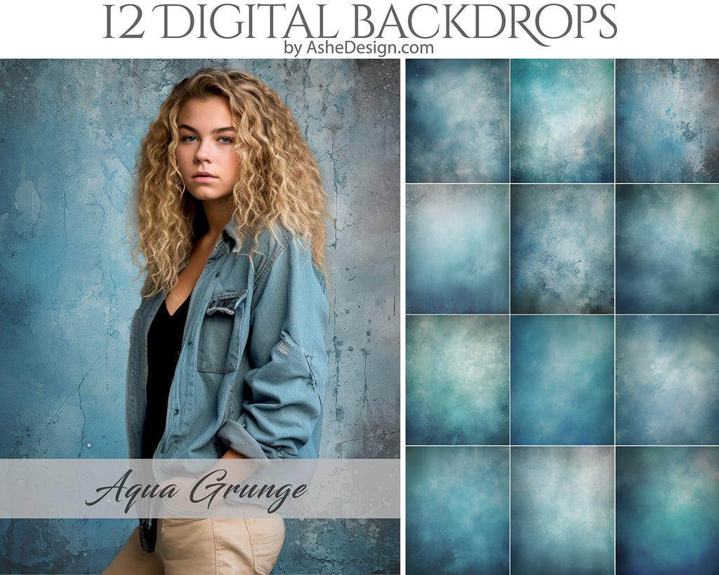 Fine Art Digital Photography Backdrops - Aqua Grunge