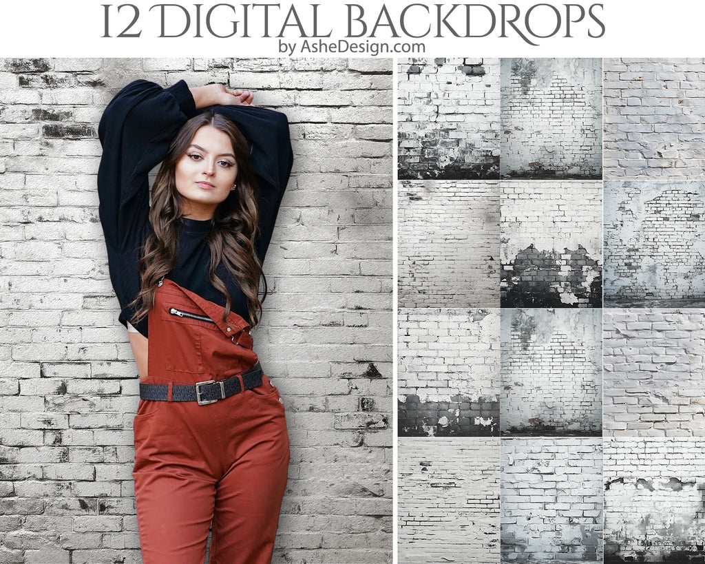 Digital Photography Backdrops - White Brick Grunge