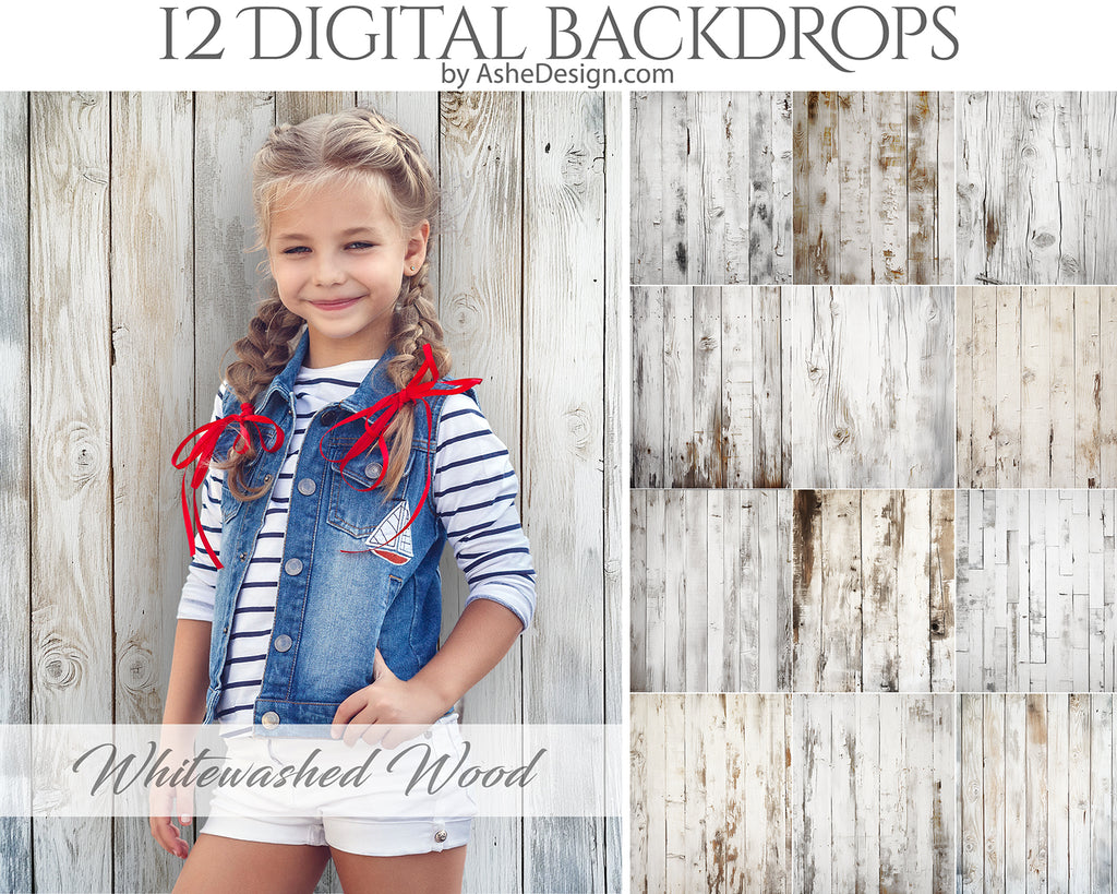 Digital Photography Backdrops - Whitewashed Wood