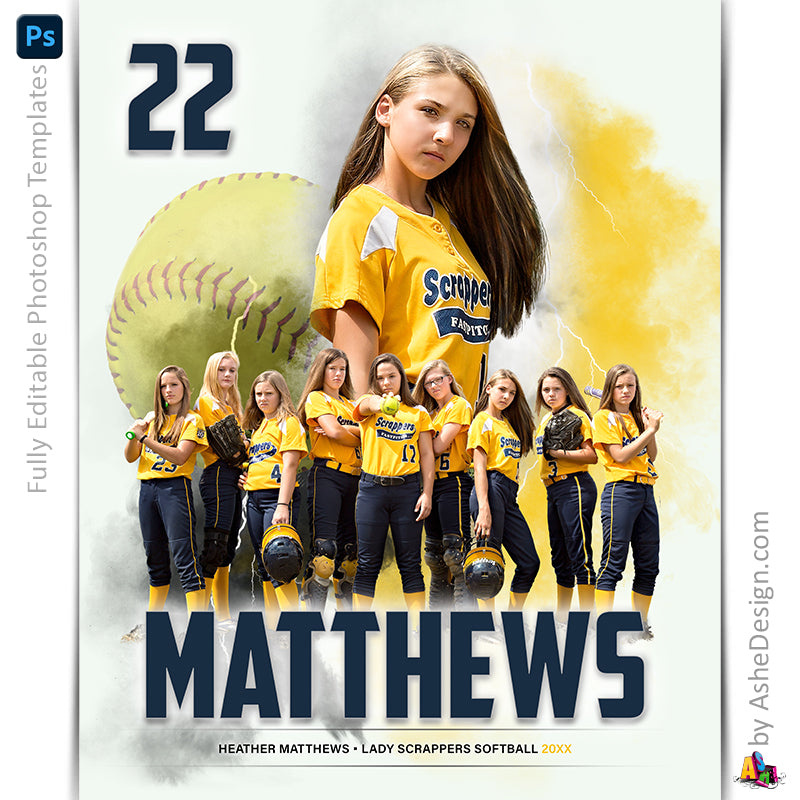 Amped Effects - Electrified Softball Poster Template For Photoshop