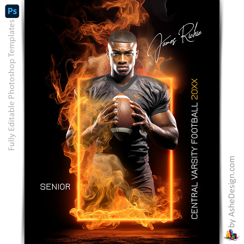 Amped Effects - Fire Framed Sports Poster Template For Photoshop