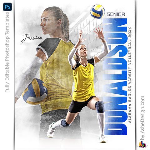 Amped Effects - Grunge Reflection Volleyball Poster Template For Photoshop