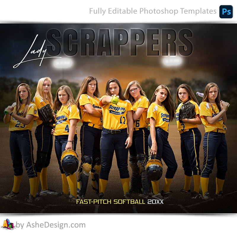 Amped Effects - In The Shadows Softball Team Poster Template For Photoshop