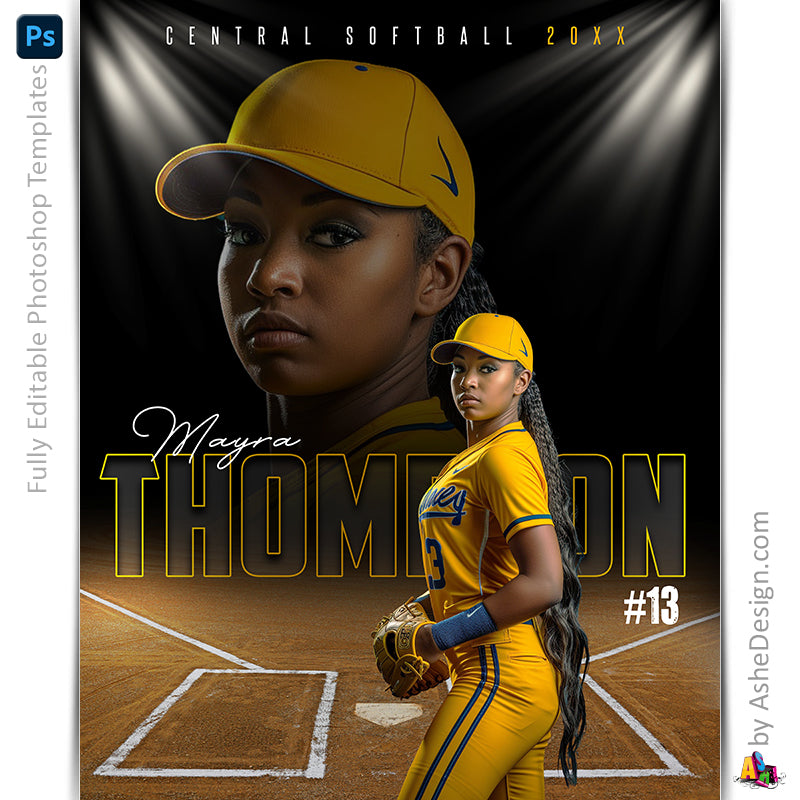 Amped Effects - In The Spotlight Softball Poster Template For Photoshop
