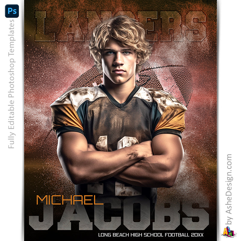 Sports Poster, Photoshop Template, Digital Background, Custom Banner, Senior Banner, Football Poster, Football Banner, Football Template, Football Background, Football Backdrop, Football Digital, Football Mom, Homecoming Poster