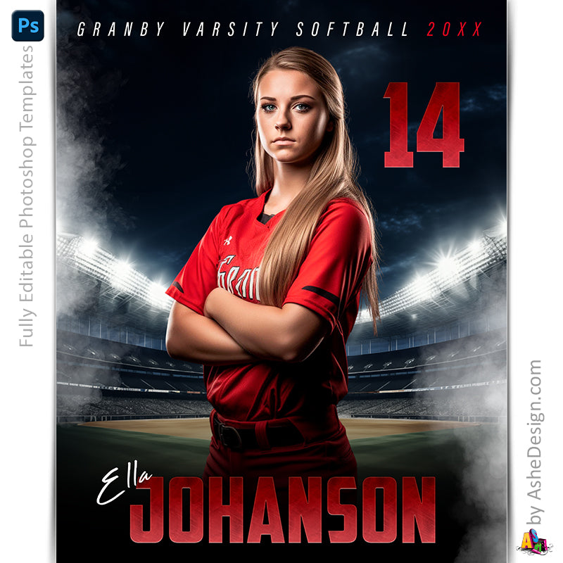Amped Effects - Stadium Lights Softball Poster Template For Photoshop