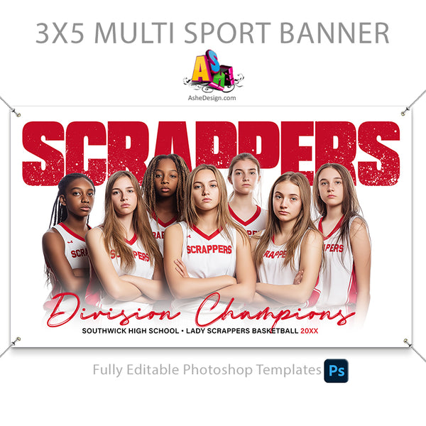 3'x5' Amped Sports Banner - Paint Splatter Sports Template For Photoshop