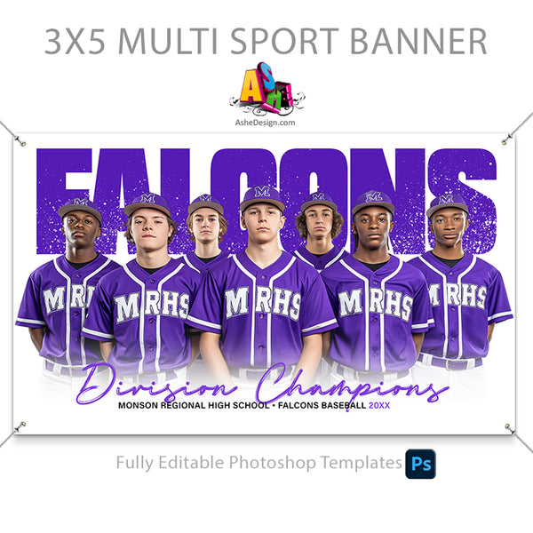 3'x5' Amped Sports Banner - Paint Splatter Sports Template For Photoshop