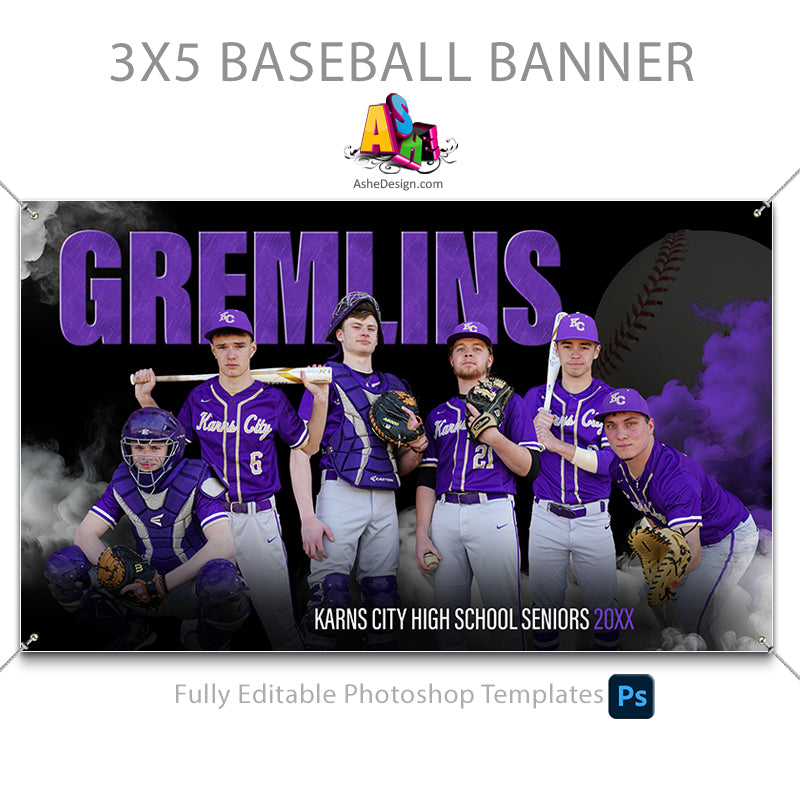 3x5 Amped Sports Banner - Sports Legends Baseball Template For Photoshop