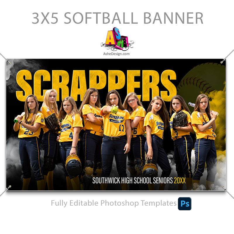 3x5 Amped Sports Banner - Sports Legends Softball Template For Photoshop