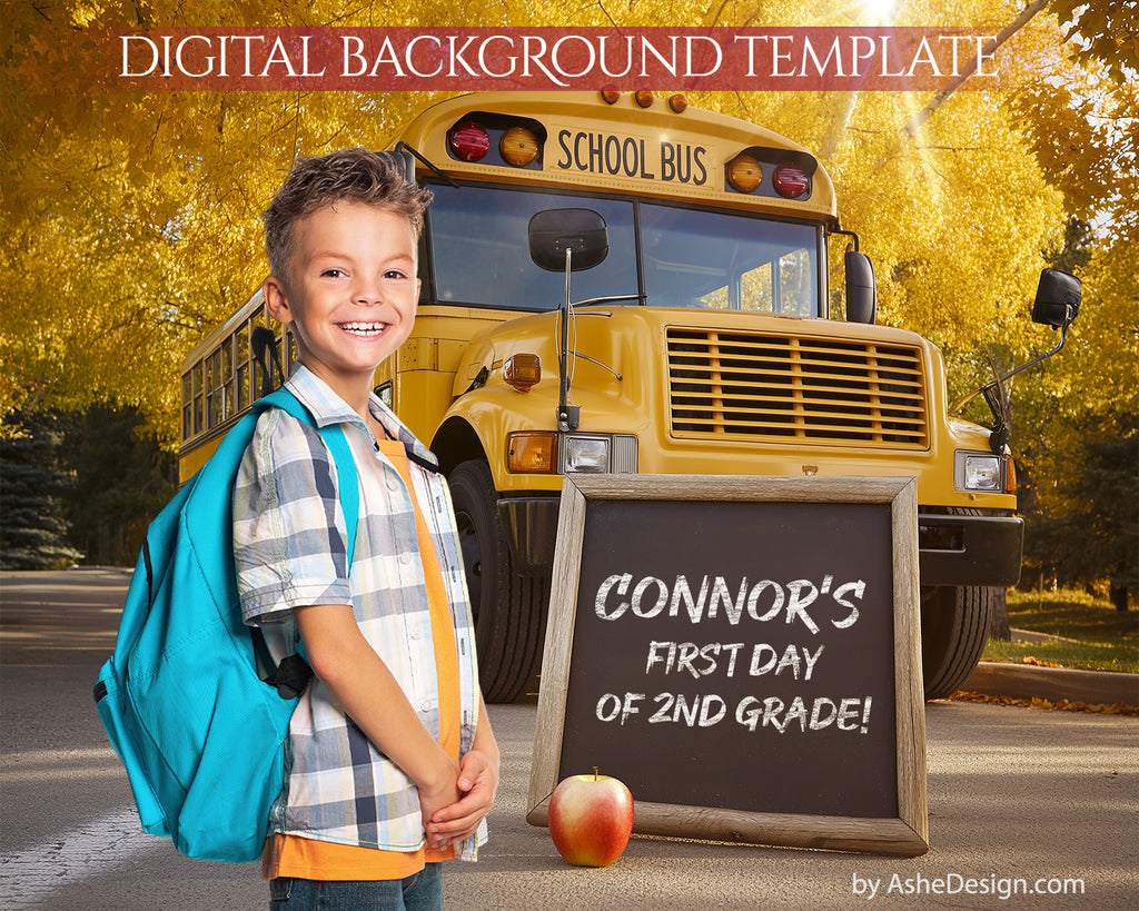 Digital Backdrop Set - Yellow School Bus