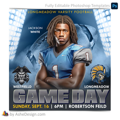 Game Day Social Media Template for Photoshop - Smokey Lights Football