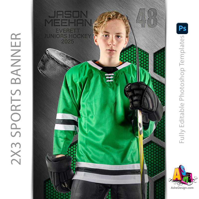 2x3 Amped Sports Banner - Honeycomb Steel Hockey