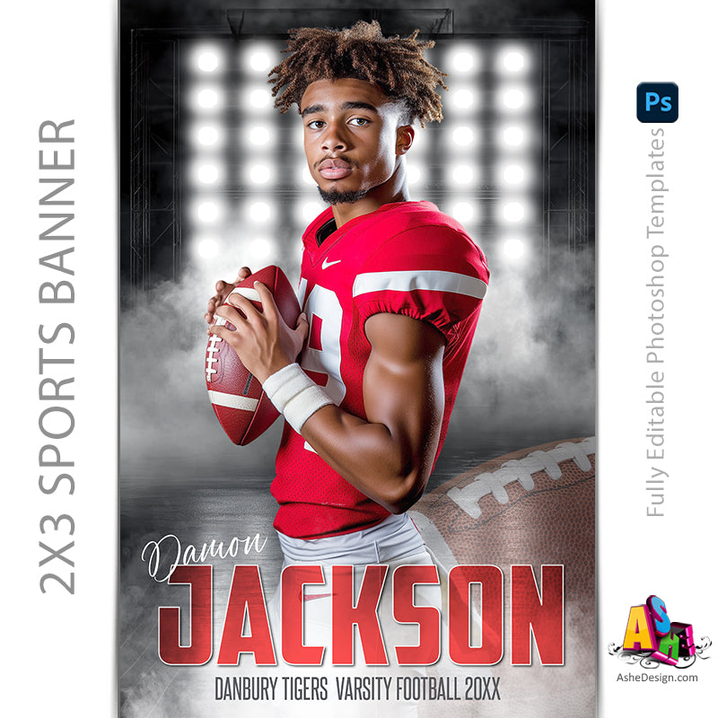 2x3 Amped Sports Banner - Side Lights Football