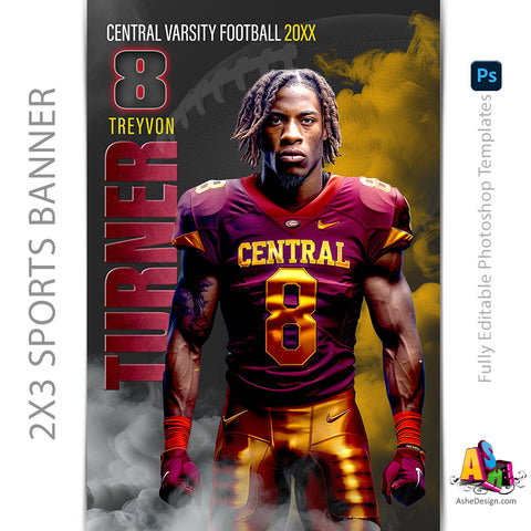 2'x3' Sports Banner - Sports Legends Football Template For Photoshop