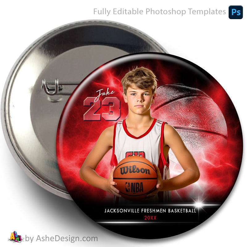 Sports Button - Electric Explosion Basketball