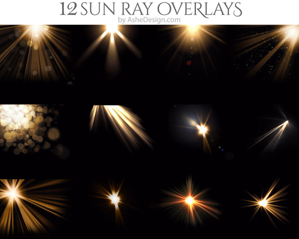 Sun ray overlays Sunlight overlays Sunbeam effects Light ray overlays Radiant photo enhancements Natural light overlays Golden sun rays Sunburst overlays Atmospheric photo effects Warm light overlays Luminous ray textures Sun glare overlays Ethereal sun rays
