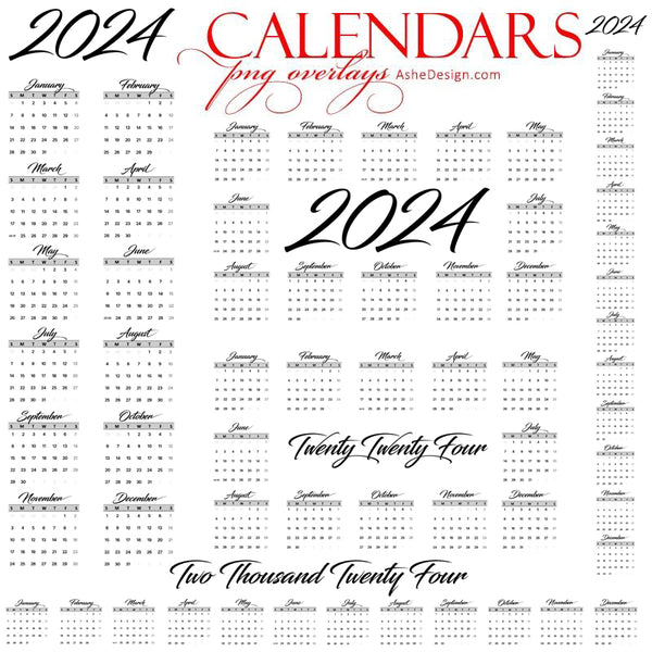 Designer Gems 2024 Calendar Overlays Fancy Script AsheDesign