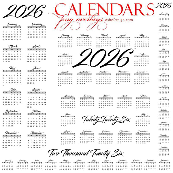 Designer Gems - 2026 Calendar Overlays - Fancy Script