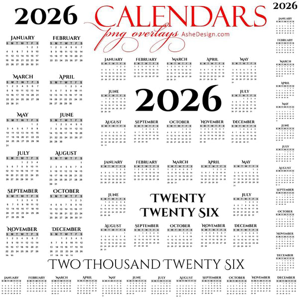 Designer Gems - 2026 Calendar Overlays - Serif