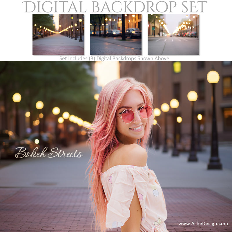 Digital Backdrop Set - Bokeh Streets