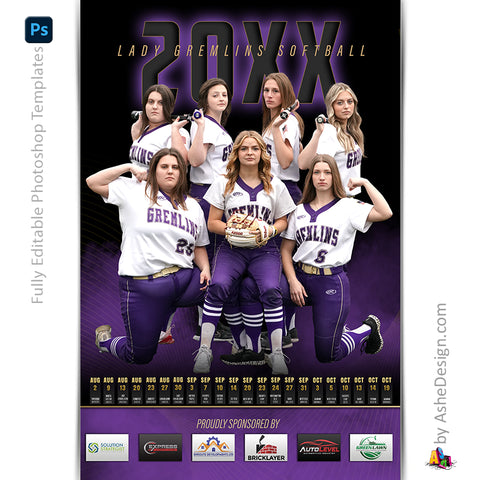 Sports Team Schedule Sponsor Poster Portrait - Multi-Sport Template For Photoshop - The GOAT