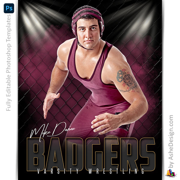Amped Effects Fenced In Wrestling Poster Template For