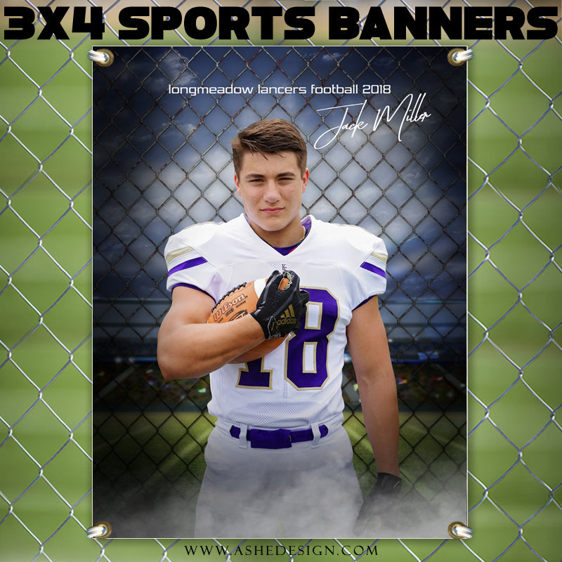 Ashe Design 3x4 Amped Sports Banner Photoshop Templates | Fenced In Football