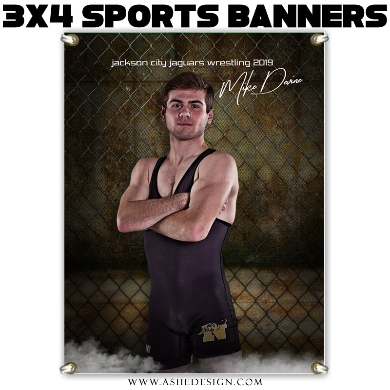 Ashe Design 3x4 Amped Sports Banner Photoshop Templates | Fenced In Wrestling