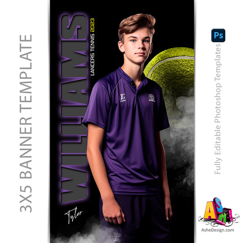 3x5 Sports Banner - From The Shadows Tennis Banner Template For Photoshop