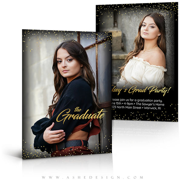 5x7 Flat Card Design - Golden Glitter Grad