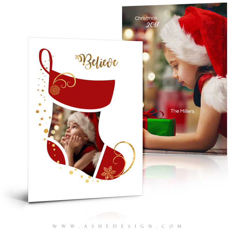 5x7 Flat Christmas Card  - Christmas Stocking