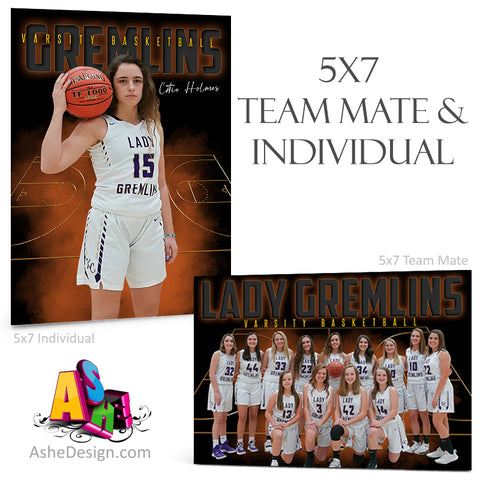 5x7 Team Mate & Individual - Gold Plated Basketball