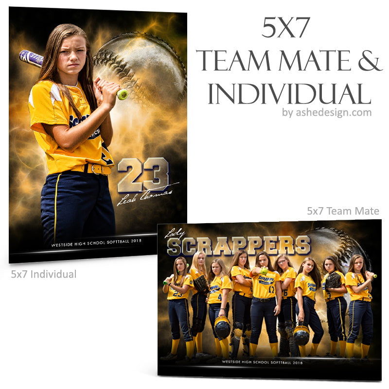 Ashe Design 5x7 Team Mate & Individual - Electric Explosion - Softball