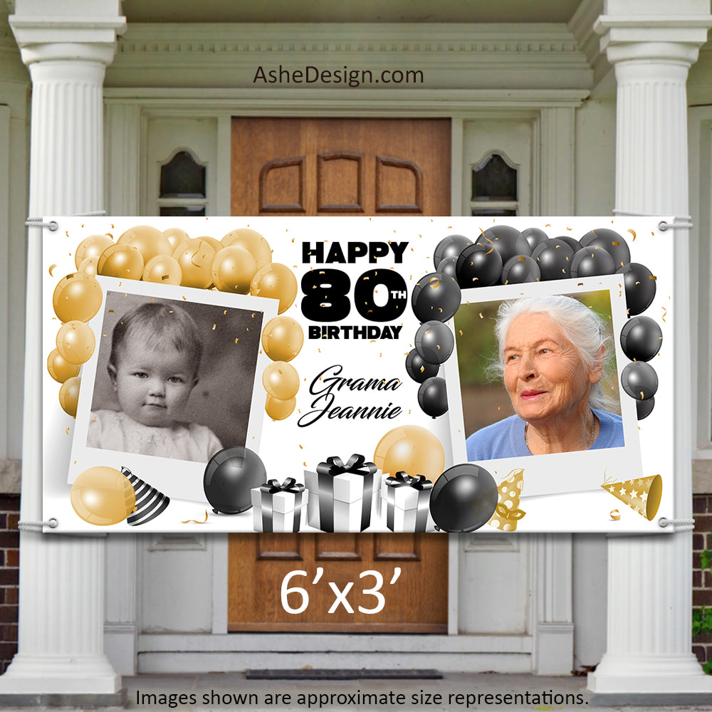 Photo Banner 6'x3' - Black Gold Balloon Birthday