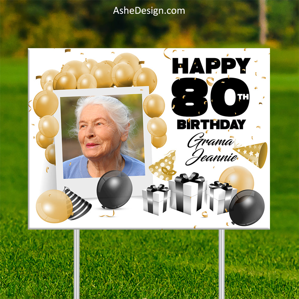 Lawn Sign 18x24 - 80th Balloon Photo Birthday