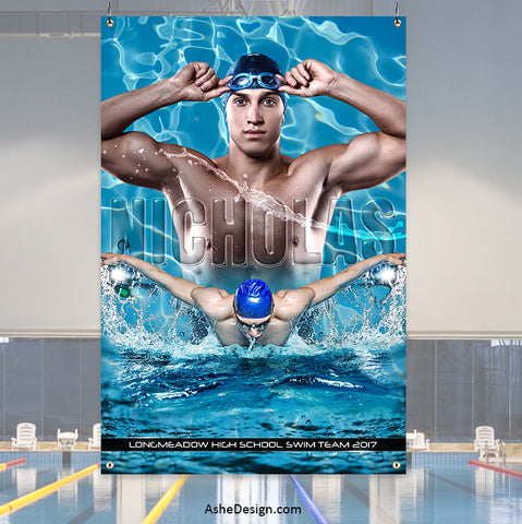 2'x3' Sports Banner - Cool Water Swimming Template For Photoshop