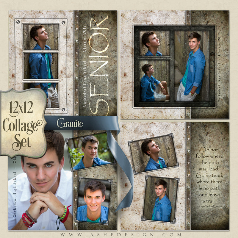 Senior Boy Collage Set (4) 12x12s - Granite
