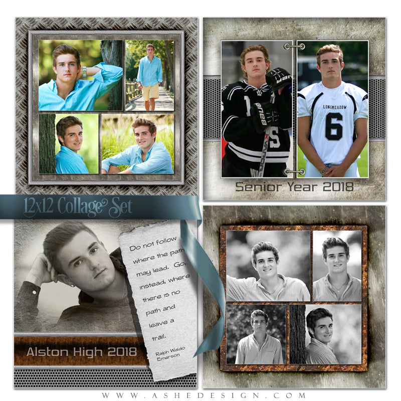 Ashe Design 12x12 Senior Collage Set- Scrap Metal
