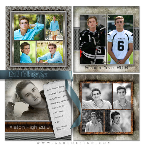 Ashe Design 12x12 Senior Collage Set- Scrap Metal