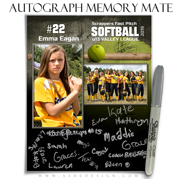 Ashe Design Memory Mates - Autograph Softball