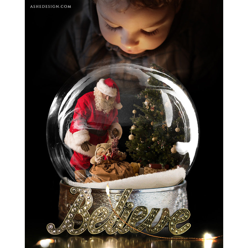Digital Props 8x10 Backdrop Set - Believe Snow Globe