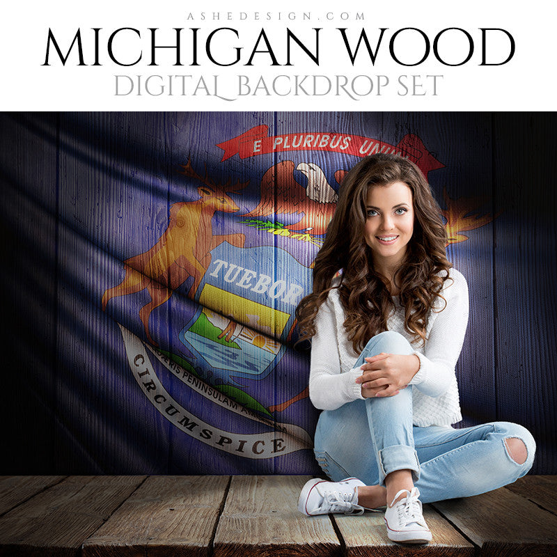 Digital Props - 16x20 Backdrops - Michigan State Flags - Wood