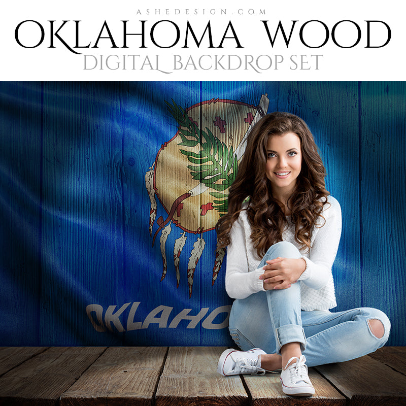 Digital Props - 16x20 Backdrops - Oklahoma State Flags - Wood
