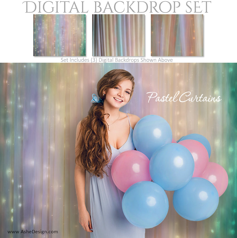 Digital Backdrop Set - Pastel Curtains