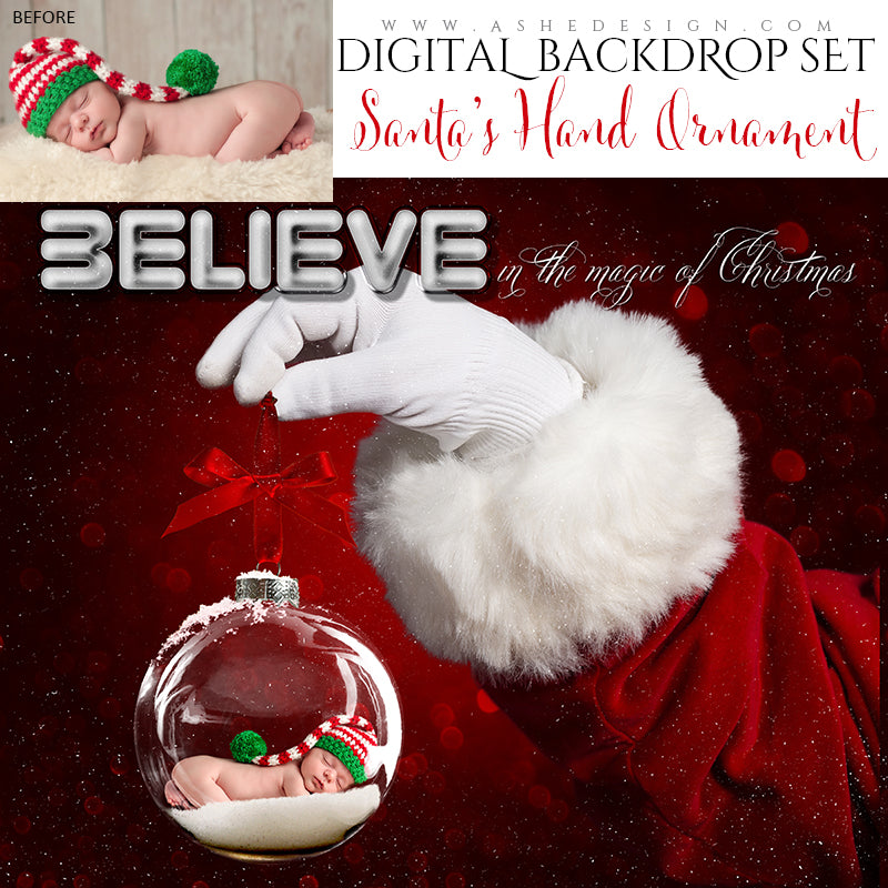 Digital Props 16x20 Backdrop Set - Santa's Hand Ornament