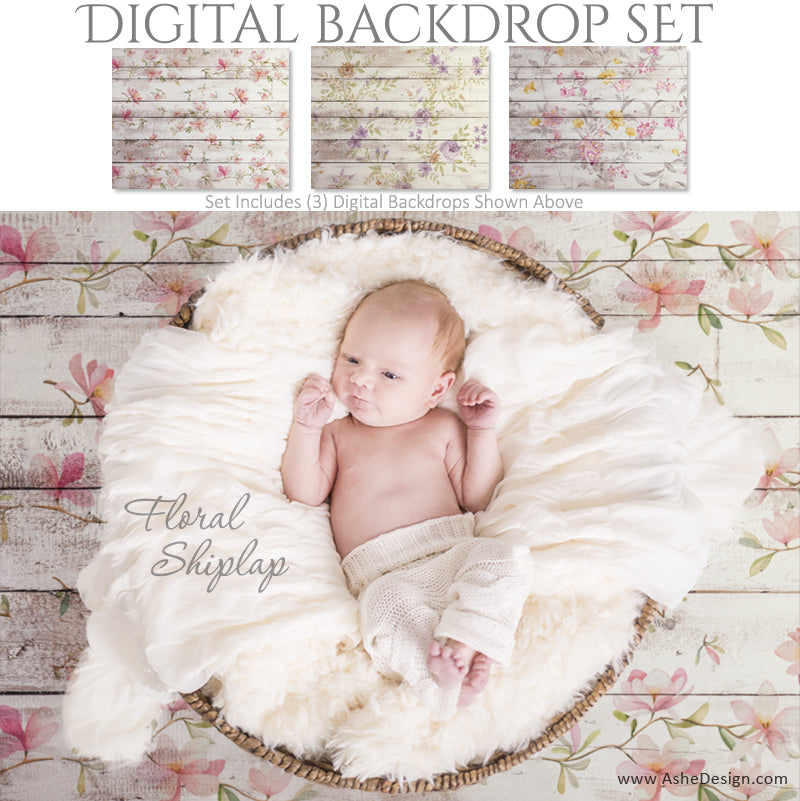 Digital Backdrop Set - Floral Shiplap