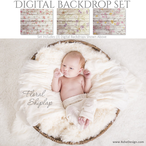 Digital Backdrop Set - Floral Shiplap