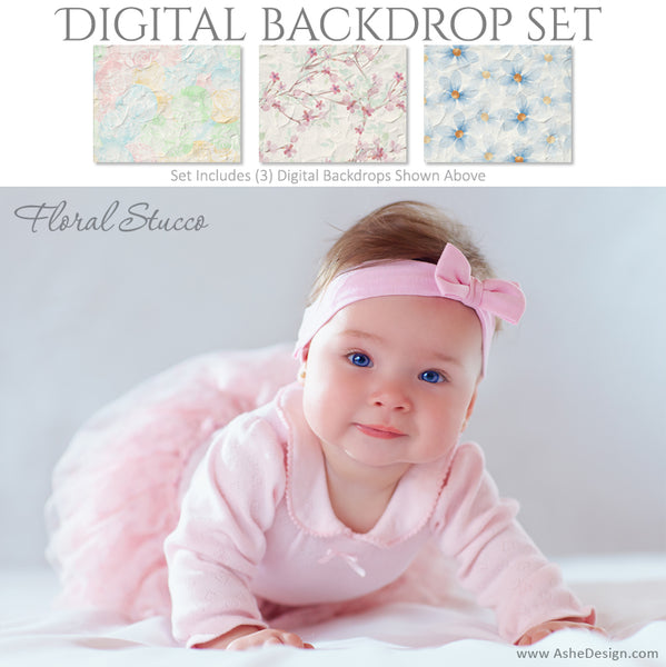 Digital Backdrop Set - Floral Stucco