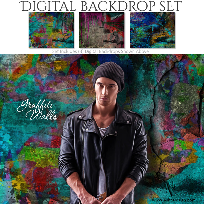 Ashe Design 16x20 Digital Backdrop Set - Graffiti Walls AFTER